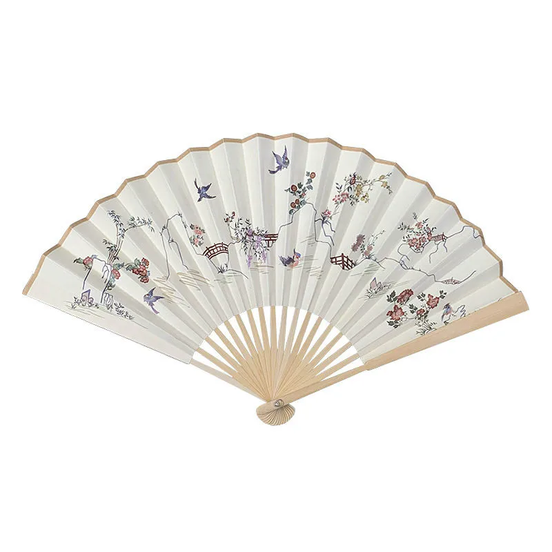 

Chinese Small Hand Fan 22*40cm Ancient Classical Flower and Bird Pattern Fans Foldable Men/women Bamboo Fan Abanicos Para Boda