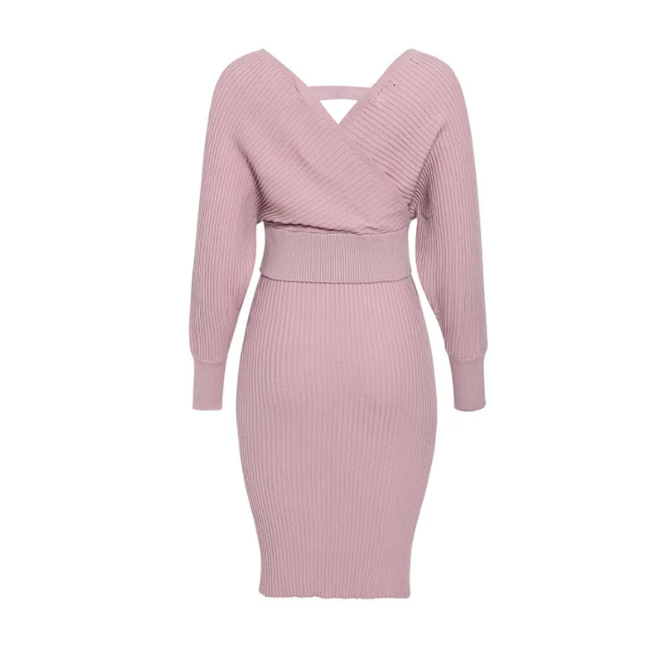 Outono e inverno malha комплект из двух предметов vestido moda apertado saco облегающая юбка das mulheres Com