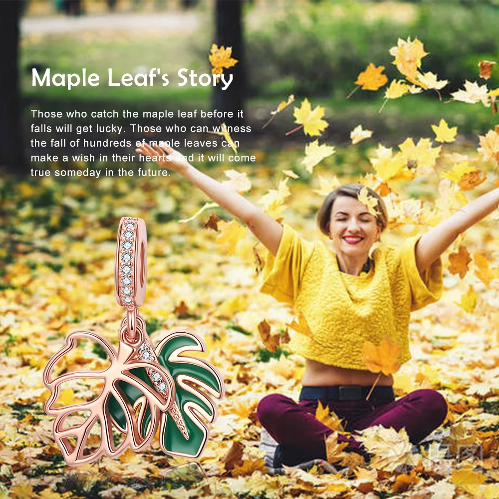 925 серебро монстера бисера зеленый листовой Циркон цвета розового золота завода