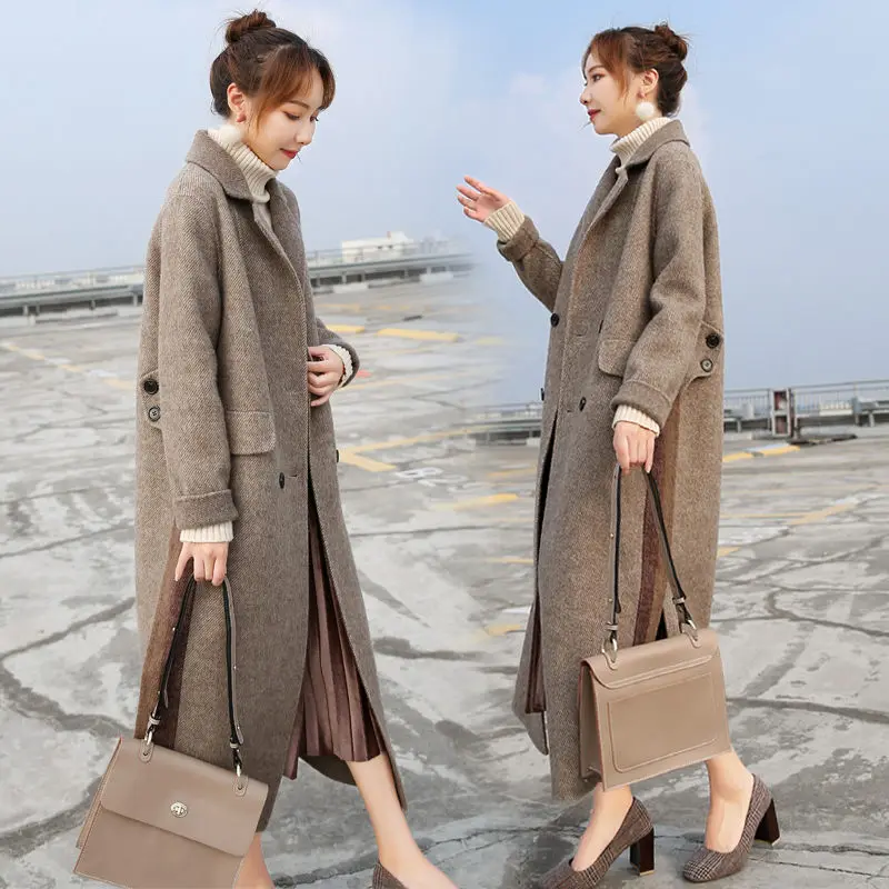 Шерстяное пальто женское длинное в Корейском стиле новинка 2019 модное