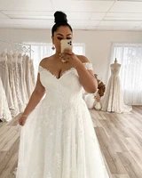 off the shoulder wedding dresses court train lace applique a line plus size bridal gowns vestido de noiva