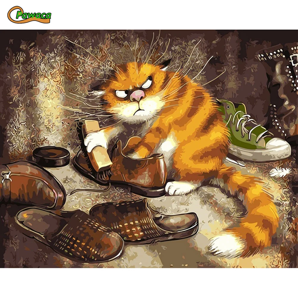 Безрамная винтажная краска слон Кот арбуз DIY Набор для рисования по номерам