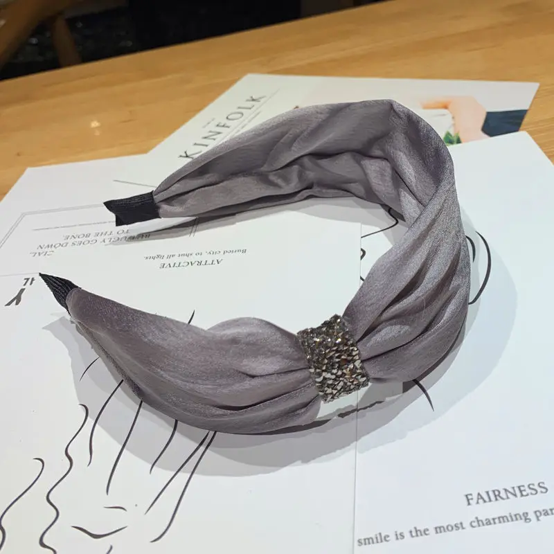 

Women's Hairbands Korean High-End Hair Accessories Solid Color Fabric Side Diamonds Wild Wide-Brimmed Headbands Wash Headwear