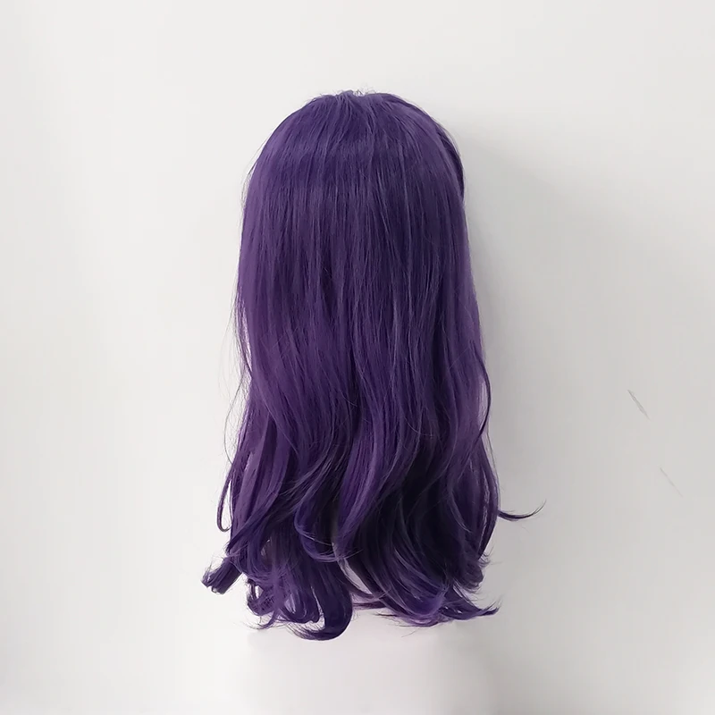 EVA Katsuragi Misato Wigs Styled Bang Middle Long Wavy Purple Heat Resistant Synthetic Hair Katsuragi Cosplay Wig + Wig Cap