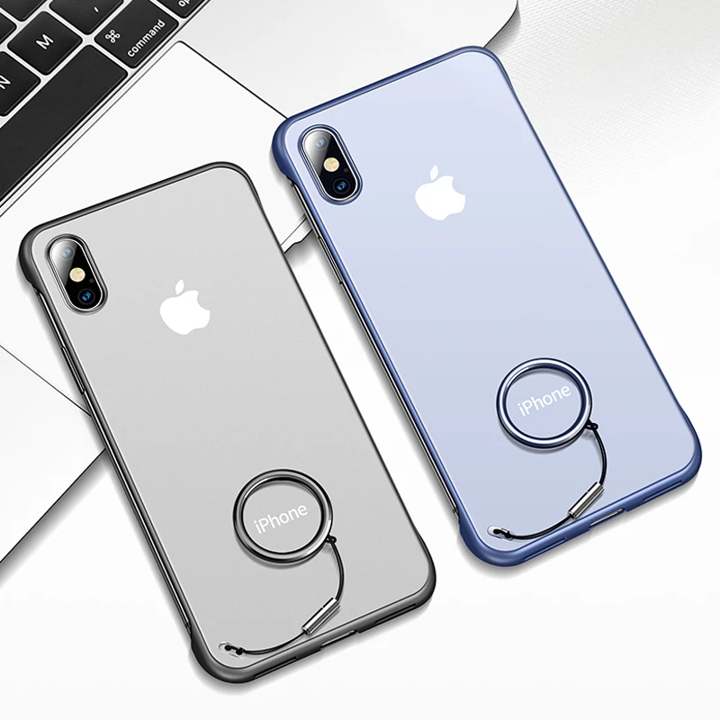 Ultrathin Frameless Ring Design Matte Cases For iphone 7 Plus 6 6S 8 X XS Max XR Cute Plain Slim Hard PC Couples Back Cover | Мобильные