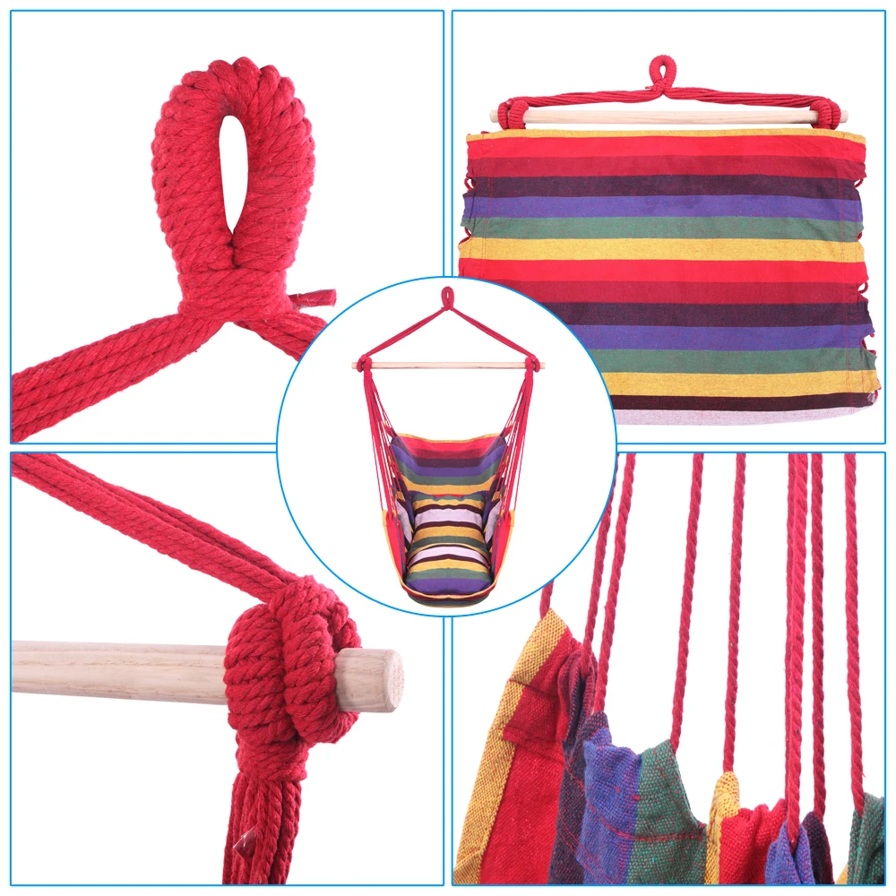 

US WarehouseDistinctive Cotton Canvas Hanging Rope Chair with Pillows Rainbow