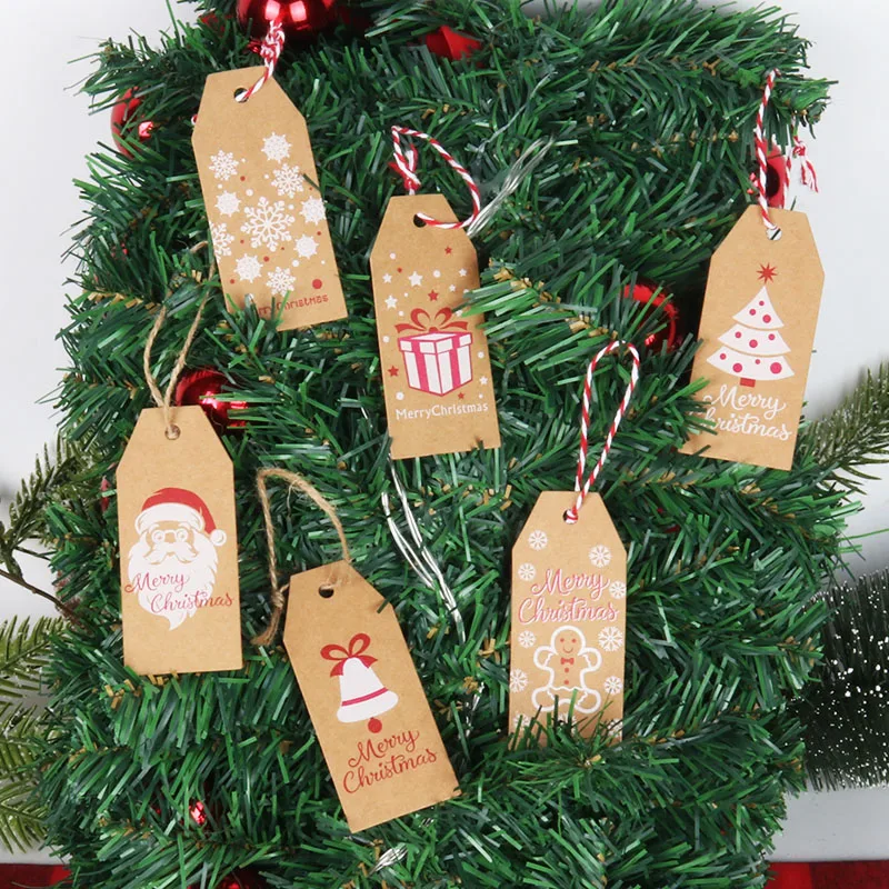 

100pcs Christmas Vintage Paper Tag handmade gift baking packaging Kraft Paper Snowflake Tree Santa Claus Christmas decoration