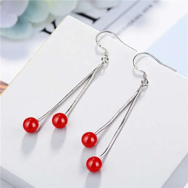 Корейские серьги Chandler с кисточками и двумя линиями для девочек красными шариками