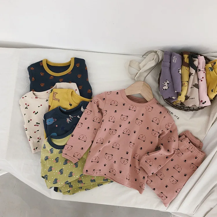 Новые осенние детские пижамы для малышей комплекты одежды топы и штаны комплект