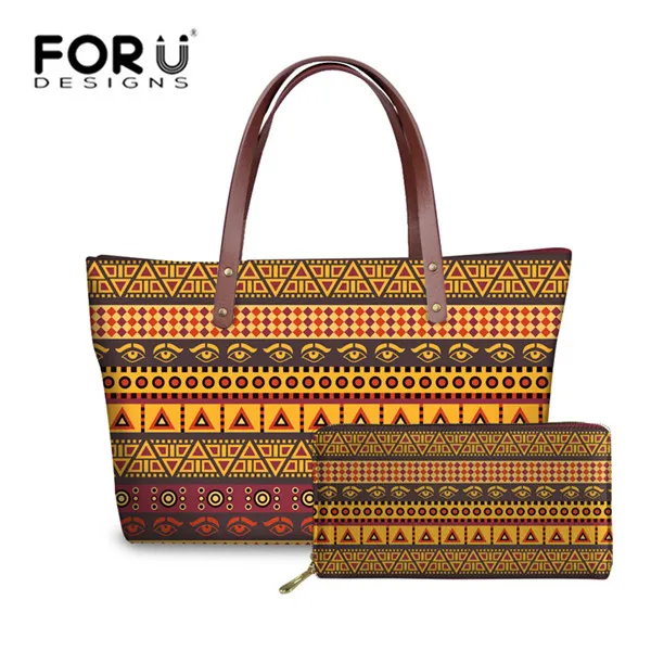 YQ2534ALZ21 FORUDESIGNS/2 шт./компл. Для женщин Сумки& кошелек женская кожаная обувь в африканском стиле традиционной печати, сумки с высокой ручкой, для женщин, сумка через плечо, сумка тоут - Цвет: YQ2534ALZ21