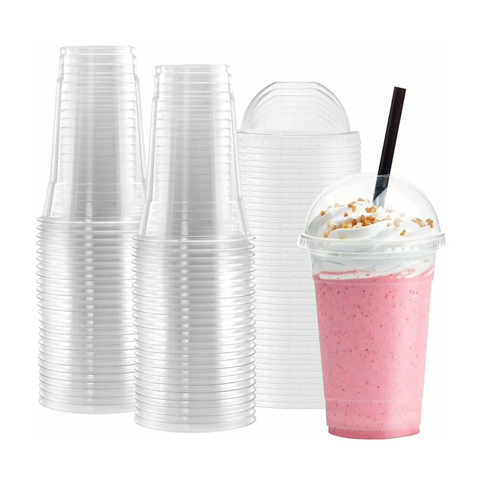 

100 sets 450ml (16 oz) Clear disposable Plastic Cups With Lids And Drinking Straws