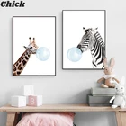 Детское животное, синий пузырь, искусство на холсте, печать на стене, Зебра, жираф, картина, скандинавский декор для детей, картина, декор для спальни