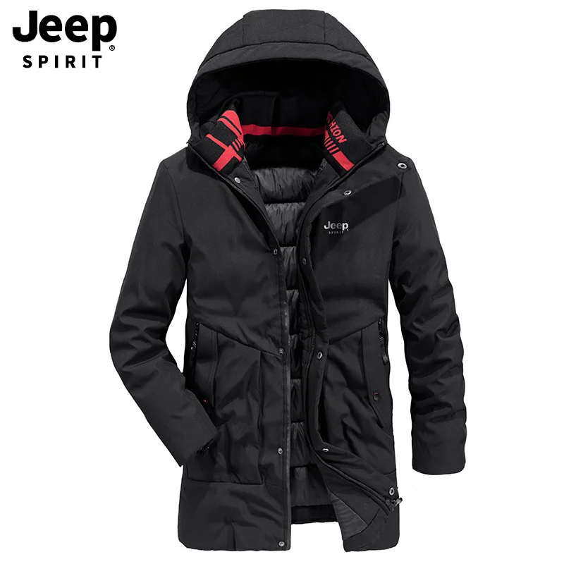JEEP SPIRIT зимняя куртка на утином пуху Мужская мода средней длины Толстая теплая ветровка зимнее пальто для мужчин размера плюс L-4XL Veste Homme