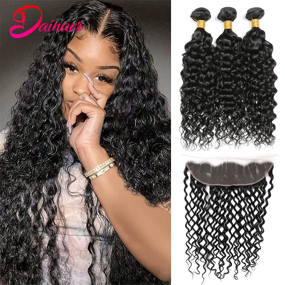 Brazilian Hair Weave Bundles With Frontal Remy Human Hair Bundles With13x4 Lace Frontal Closure Water Wave Bundles With Frontal