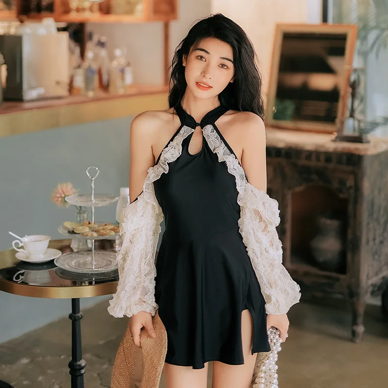 

Женская пляжная одежда купальный костюм, корейский 1 шт. 2021, один купальный костюм бикини, новый пикантный купальник из полиэстера с длинным ...