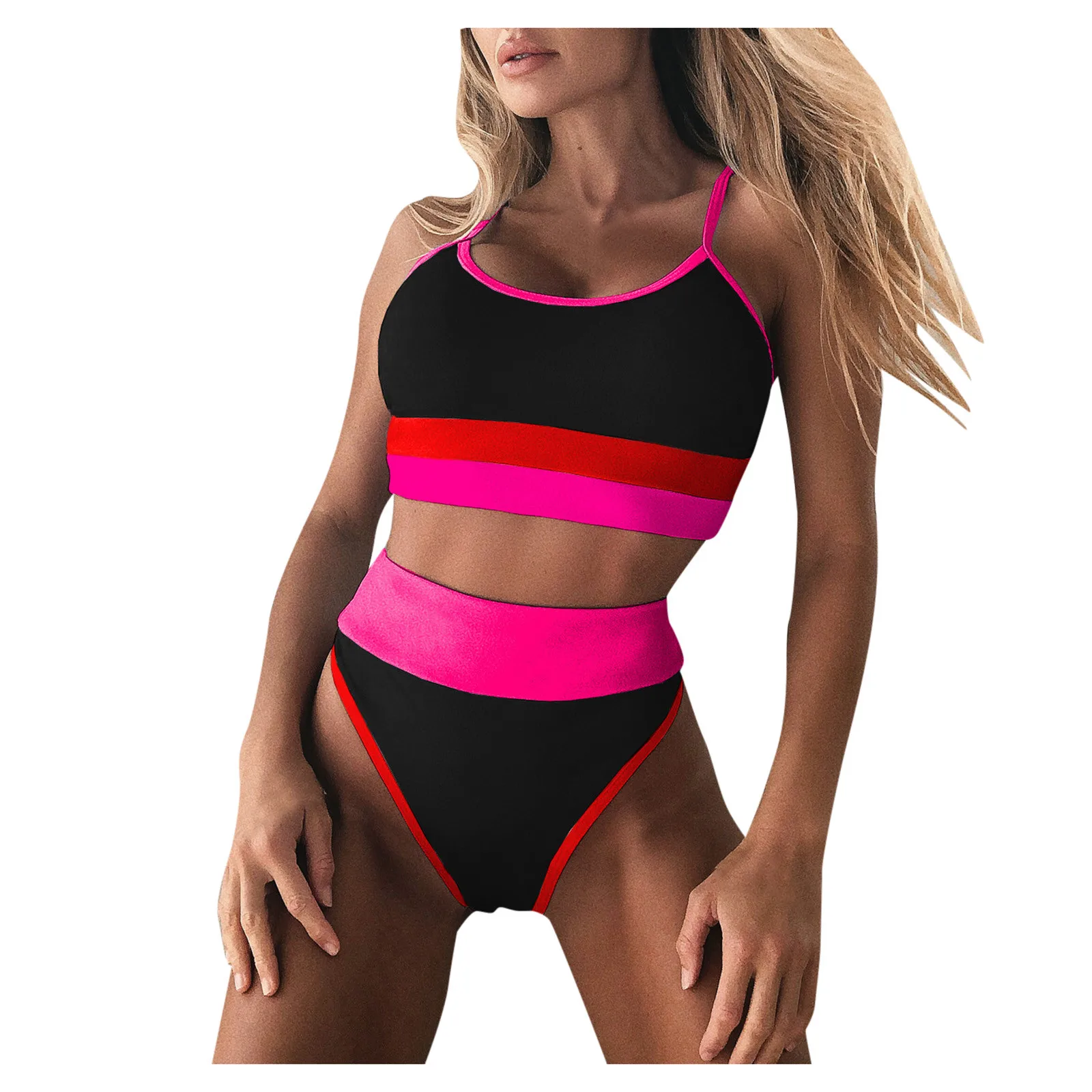 Женское бикини с леопардовым принтом однотонное пуш-ап высокой талией и лямкой