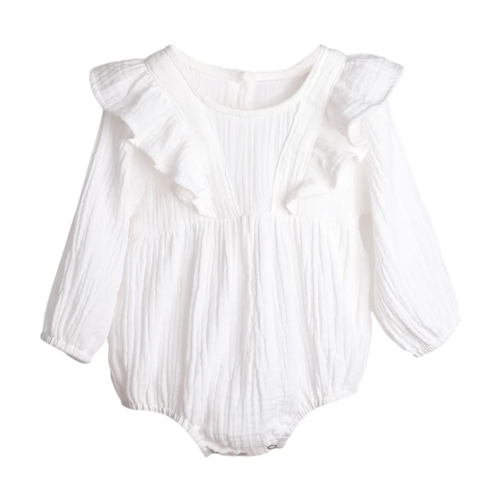 

0-24M Newborn Infant Baby Girl Clothes Ruffle Long Sleeve Rompr Jumpsuit Autumn Ruffle Linen Solid Outfit Clothing Romper ropa