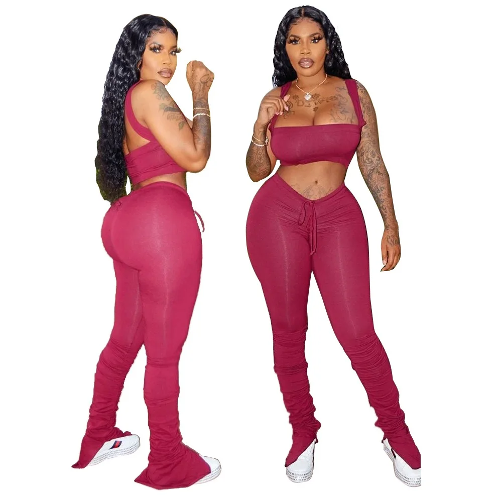 Женский комплект из 2 предметов короткий топ без бретелек и длинные штаны двух