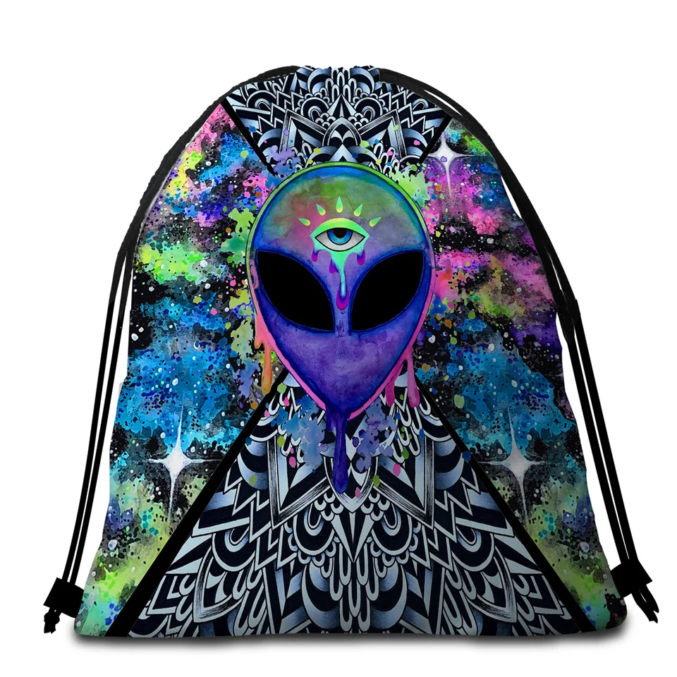 Trippy Alien by Brizbazaar круглое пляжное полотенце акварельный гобелен блюдце глаз Toalla банное полотенце с кисточкой 150 см коврик с мандалой