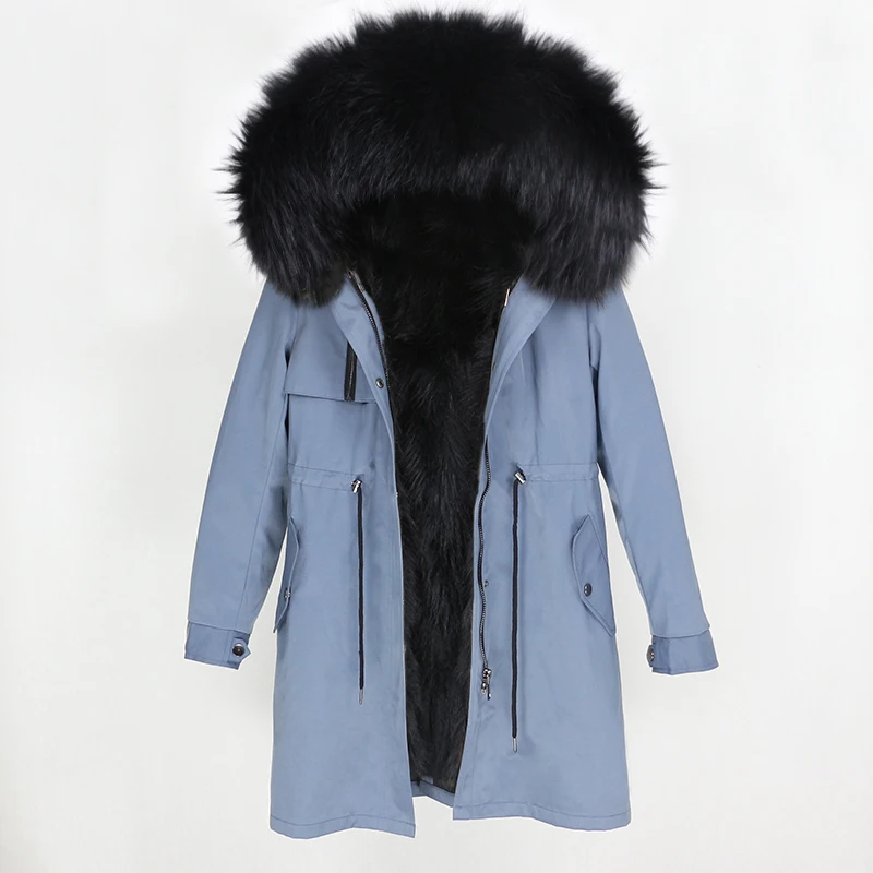 grey black OFTBUY, водонепроницаемая парка, пальто из натурального меха, зимняя куртка для женщин, натуральный мех енота, меховой воротник, Лисий мех, подкладка, теплая Толстая Уличная верхняя одежда - Цвет: grey black