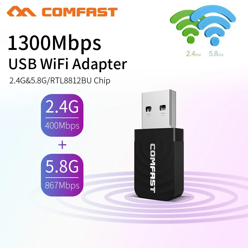 CF-812AC 1300 Мбит/с мини usb-адаптер Wi-Fi сетевая карта Wi-Fi Dual Band 2,4 г/5,8 Г Беспроводной AC Вай-Фай адаптер для Windows XP/Vista/7/8/10, Mac OS - Цвет: CF-812AC