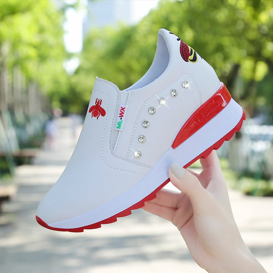 

Casual High Heels Breathable Women's Sports Shoes Round Head Crystal Embroidery Wedge Tinis Feminino Women's Vulcanized Rubber