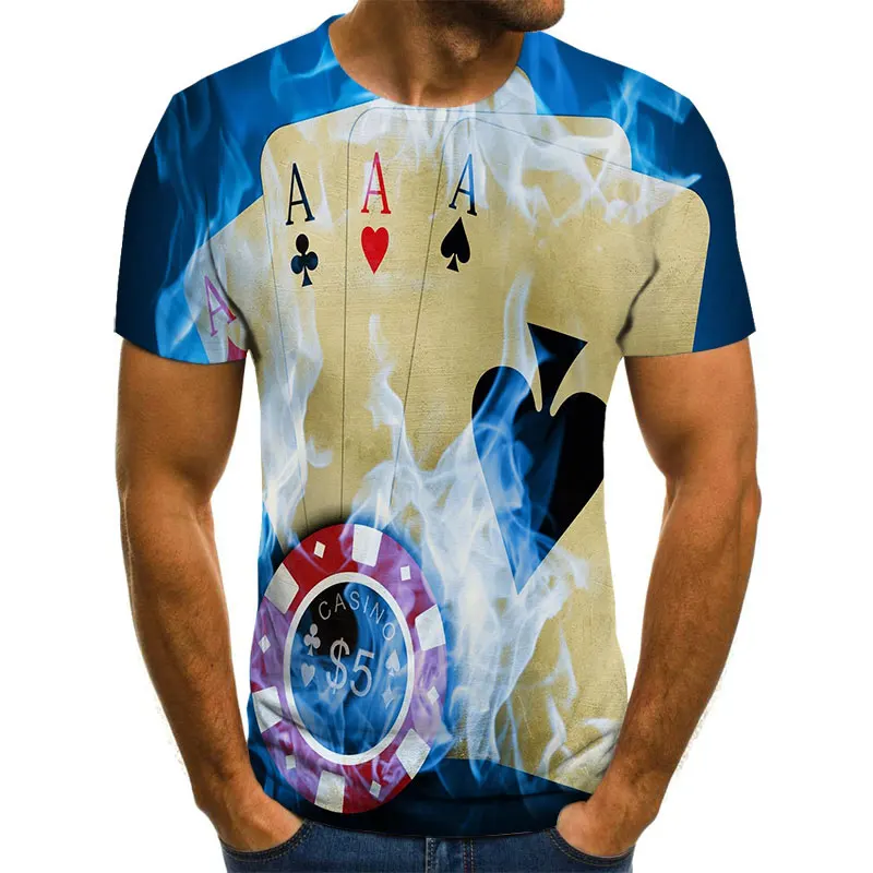 

Hot Sale Poker Pattern Men's T-shirt 3D Printing Casual Gambling Funny t-shirt Colorful Anime Short Sleeve T-shirt Teen Tee