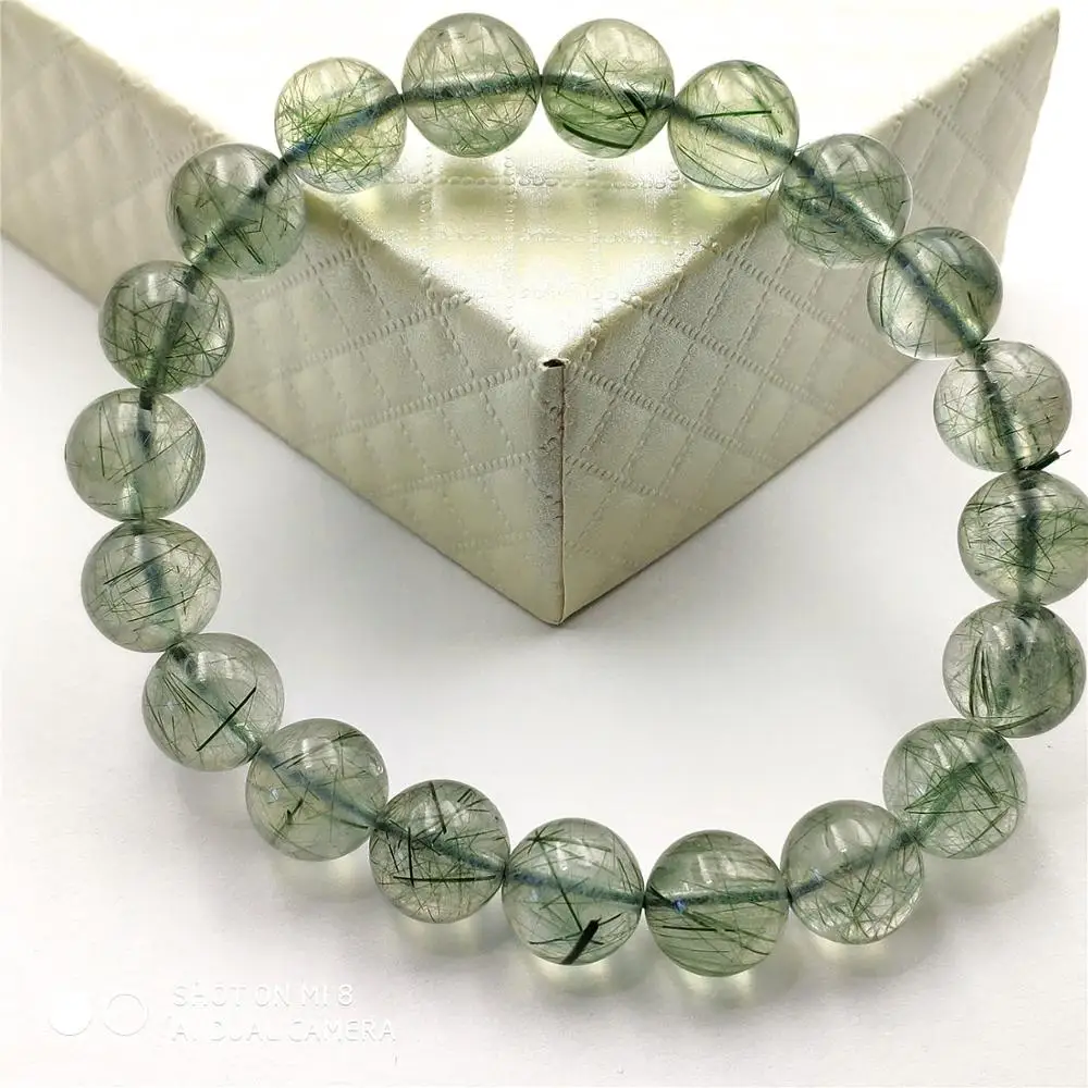 10 мм натуральный камень зеленый волос Rutilated Кварц Crsytal браслет для женщин мужчин