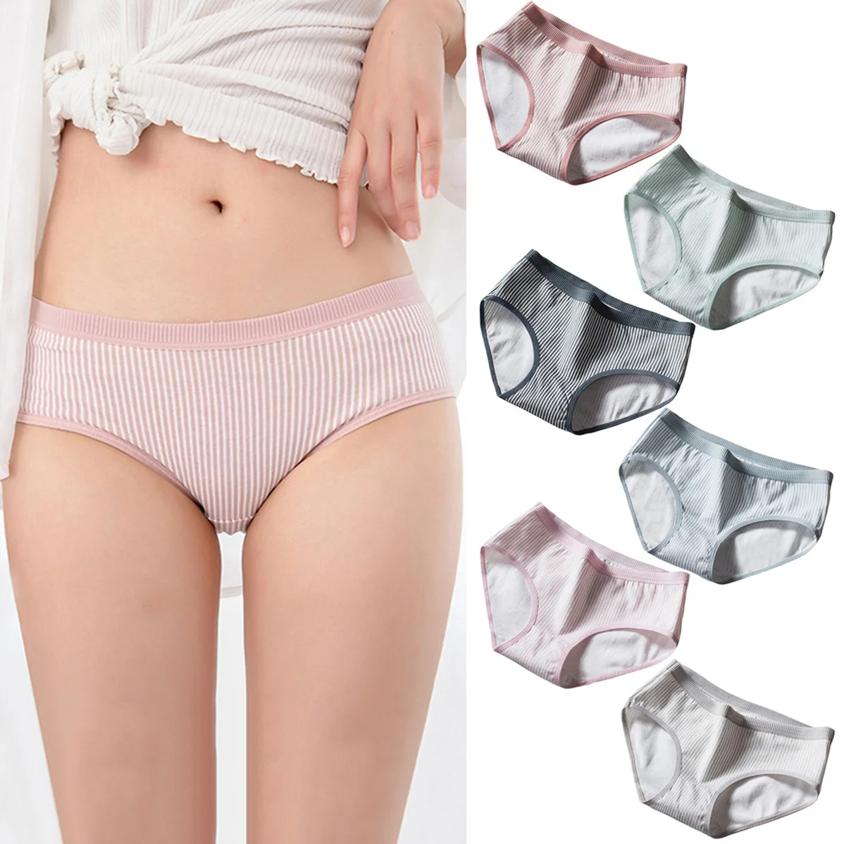 

Women's Panty Striped Briefs Stretch Underwear Medium-Rise For Women Mid Rise Breathable L/XL/2XL.