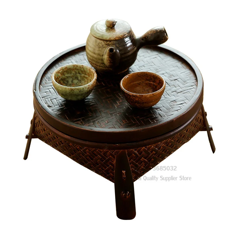 

Китайский чайный столик в стиле ретро, чайные наборы кунг-фу с бамбуковыми корзинами и крышками для домашних круглых кофейных столов, 2 цвет...