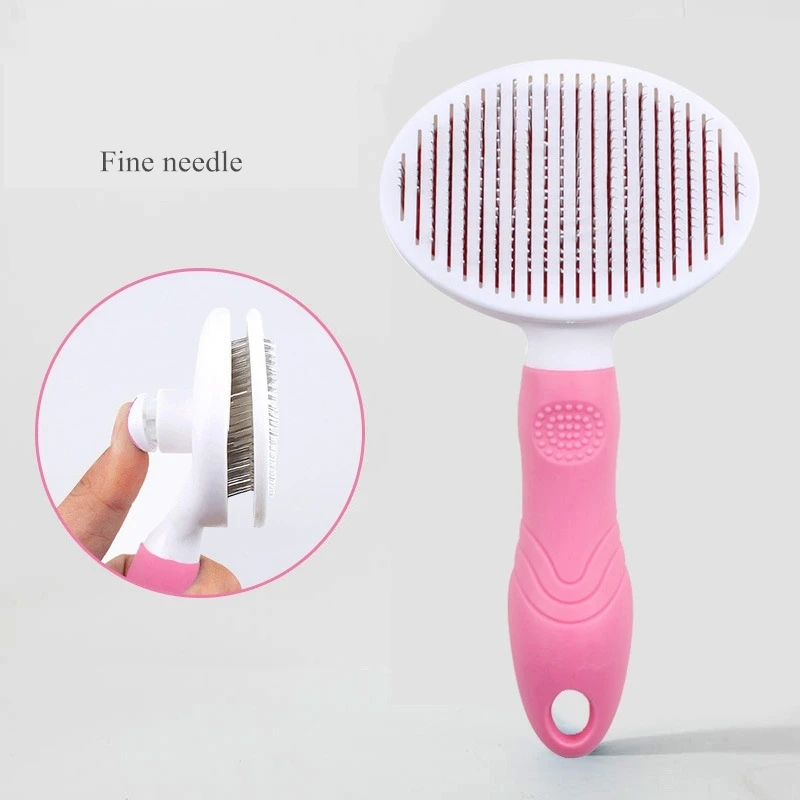 Pink-Fine needle Расческа для домашних животных, самоочищающаяся щетка, профессиональная щетка для ухода за собаками и кошками, быстрая Чистка, короткие и средние аксессуары для удаления волос - Цвет: Pink-Fine needle
