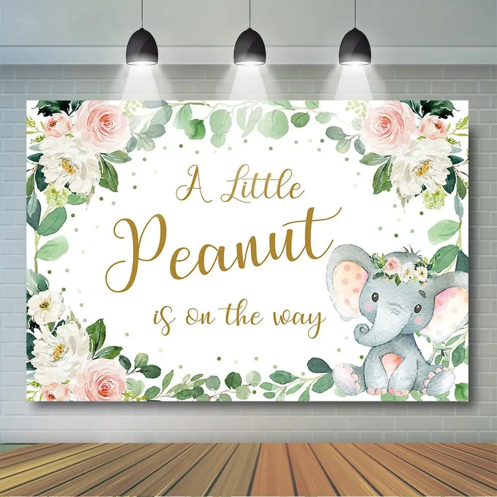 

Girls Elephant Baby Shower Backdrop A Little Peanut is on the Way Pink Floral Background Girls Baby Shower Party Decor Banner