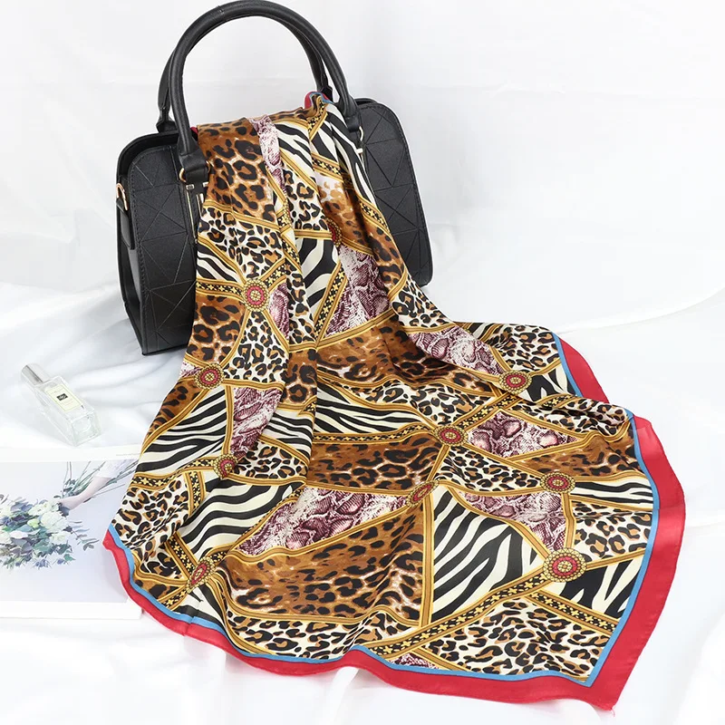 Модный шарф для волос женщин атласная шаль с леопардовым принтом шелковые шарфы