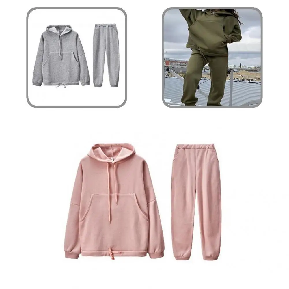 

High Waist Two Piece Set Solid Color Lady Hoodie Pants Set for Vacation