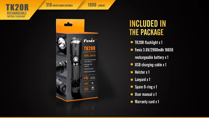 Fenix TK20R Micro USB Перезаряжаемый Фонарик 1000 люмен 18650 аккумулятор|Фонарики и