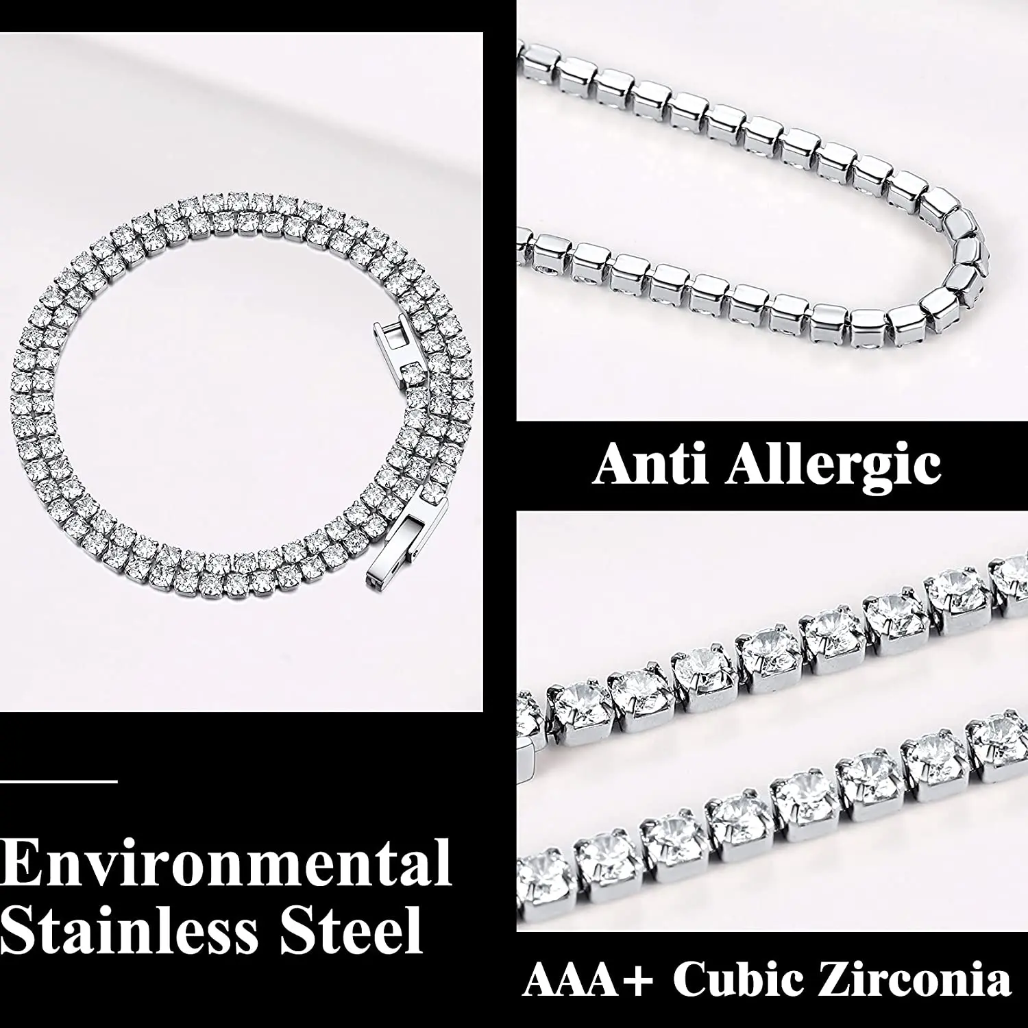 Ожерелье из теннисной цепи с фианитом 3 мм