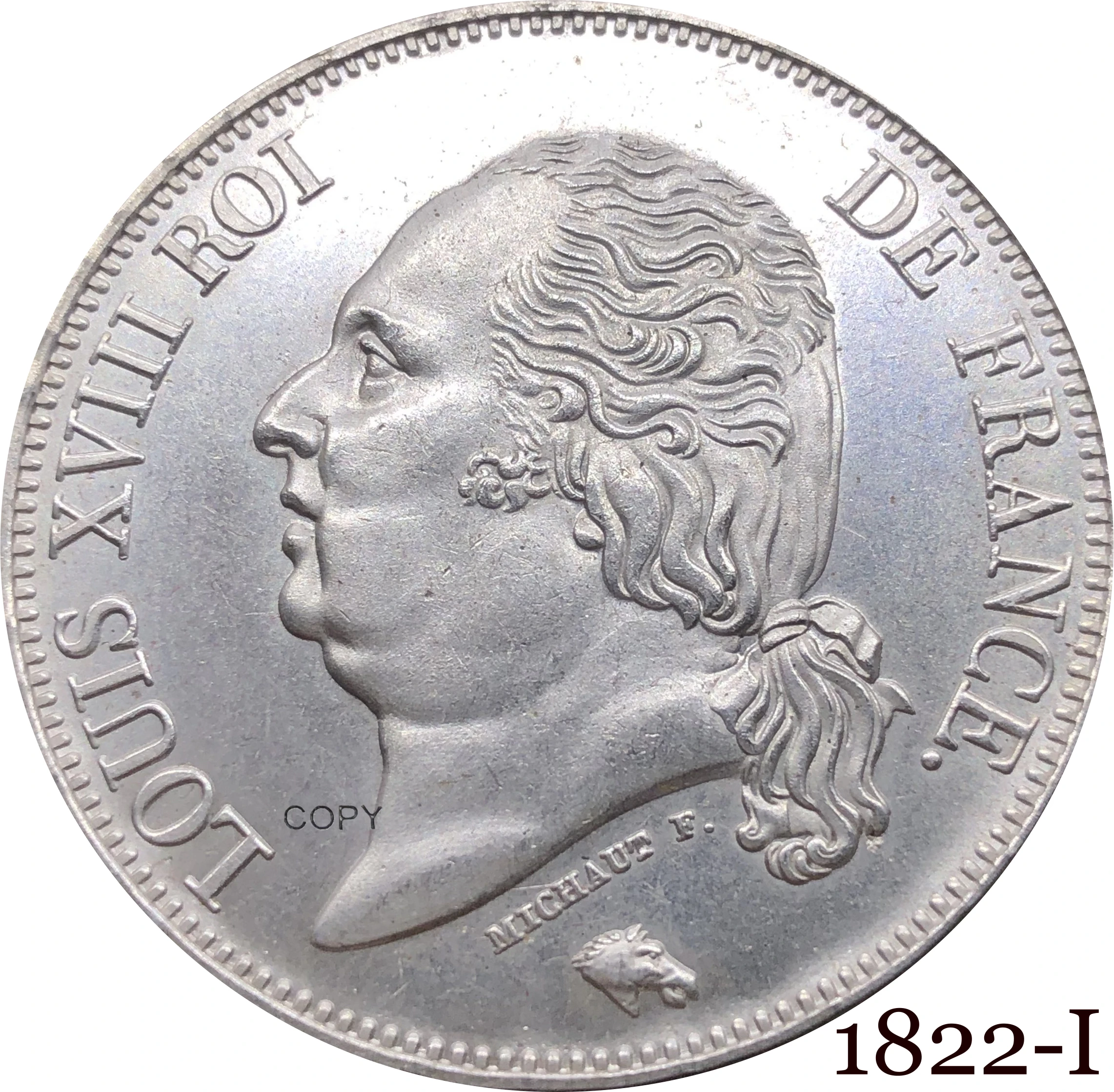 

France 1822 I 5 Francs - Louis XVIII Bare Head Coin Metal Cupronickel Plated Silver Collectible Souvenir Copy Coins