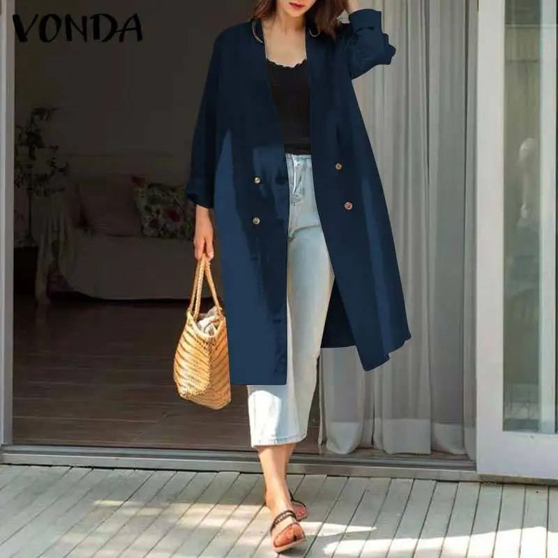 

VONDA Women Casual Spring Autumn Long Coats Ladies Long Sleeve Loose Outerwear Veste Femme Solid Overcoats Party Jackets 2021