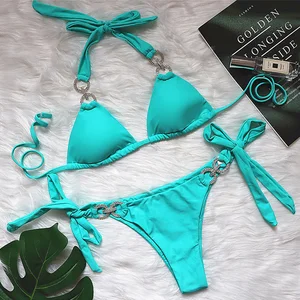 Женский Блестящий купальник, бикини с бриллиантами и лямкой на шее, 2020, купальный костюм с пуш-ап