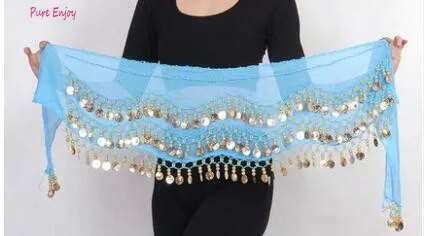3 Belly Dance Waist Цепочка хип-шарф шифон трехслойная волна золотая монета талия Индия начинающий танец цепочка талии - Цвет: 3