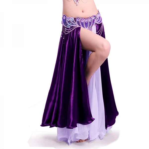 Для женщин танец живота юбки шифоновые с Боковым Разрезом атласная юбка