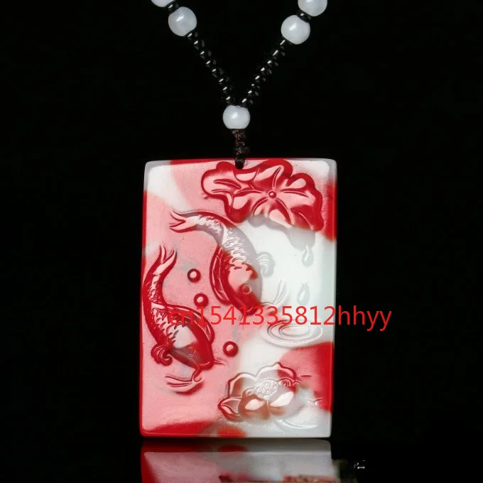 

Hot Selling Natural Chicken Blood Jade Fish Pendant Charm Jewellery Hand-Carved Pendant for Women Men Fashion Accessories