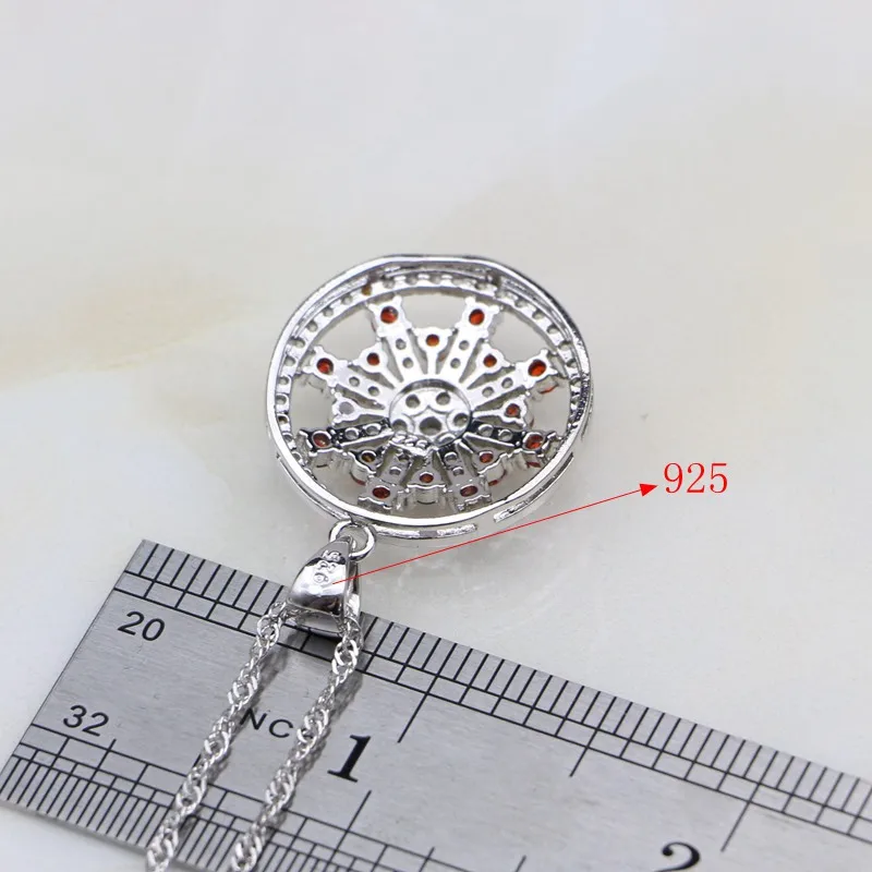 Ювелирный красный гранат из стерлингового серебра 925 пробы с белым кристаллом