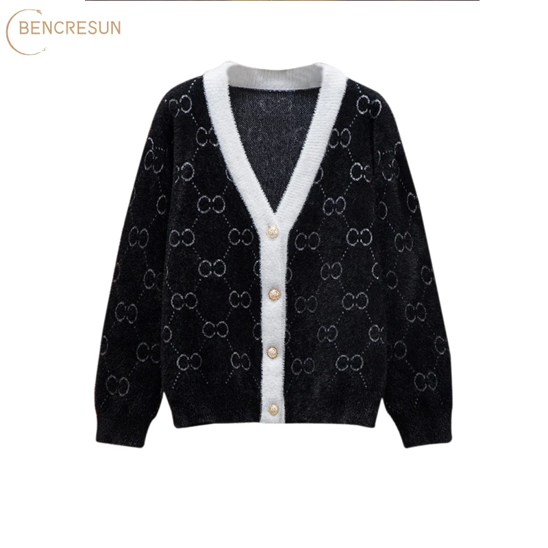 

Casual Plus Size Women's Knitted Cardigan Sweater Autumn and Winter New Loose and Comfortable V Ruffle Tie Button Sweater Jacket