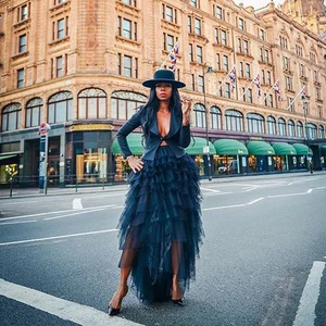 Модная ярусная фатиновая юбка для женщин, черная Асимметричная юбка макси в стиле хиппи, Готическая фатиновая юбка-пачка для взрослых