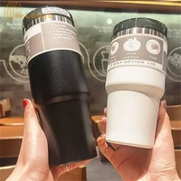 creative fashion 304 stainless steel thermos cup large capacity travel coffee mug with lid straw for family outdoors travel mug