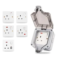 ip66 uk standard 13a power outlet outdoor socket wall switch socket dust proof waterproof with usb light for home garden 250v