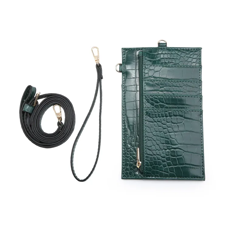 Crocodile Green Страусиная сумка для телефона Женский кошелек-чехол для телефона из кожи питона Чехол-держатель для карт шейный кошелек - Цвет: Crocodile Green