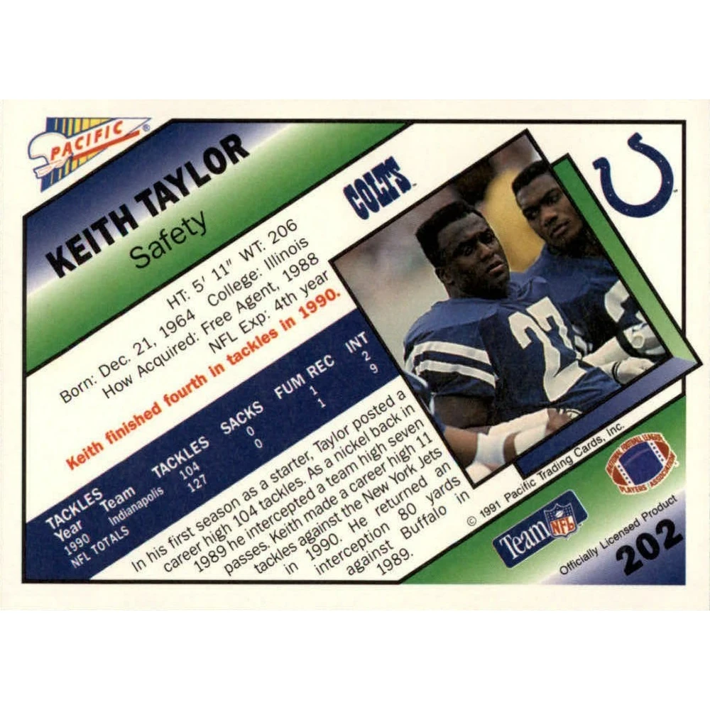 Pacific 1991 NFL PRO Коллекционная карточка американский футбол №202 Keith Taylor | Игрушки и
