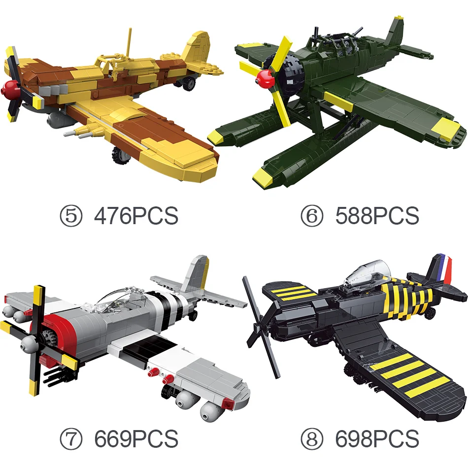Военный классический самолет BF 109/PT 17/ P 51/P 47/AR196 модель строительные блоки WW2